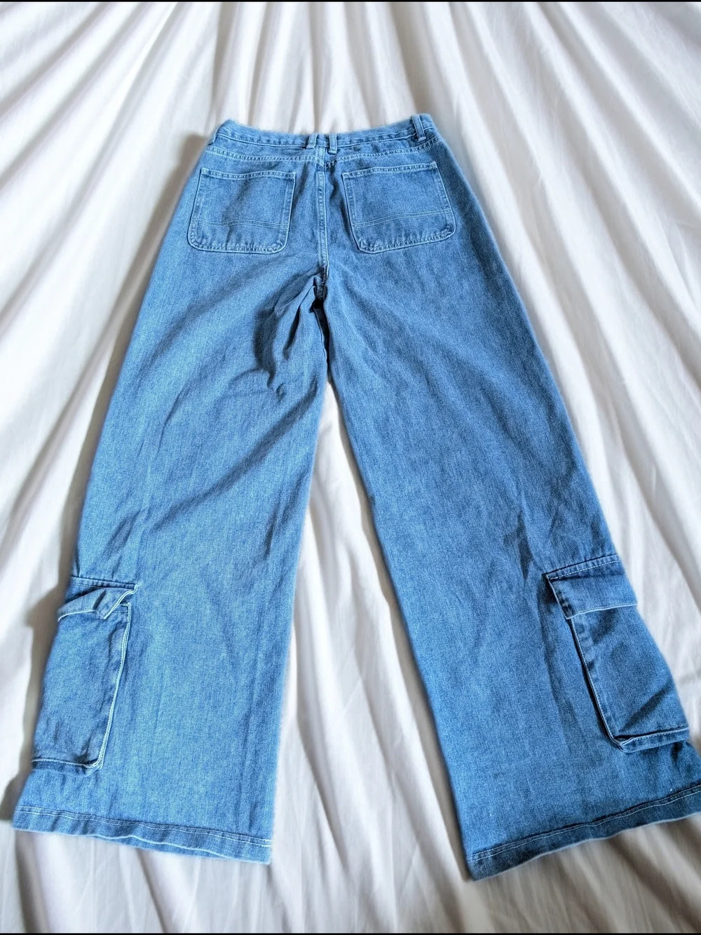 Forever 21 Wide Leg Cargo Jeans – Light Wash Baggy Y2K Streetwear - Picture 3 of 6